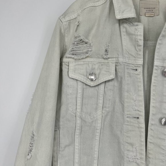 American Eagle Womens Size Small Light Wash Denim Jacket Distressed Cotton Jean - Picture 2 of 10